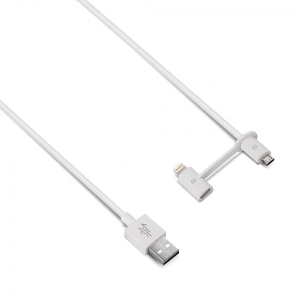 Usbepower DUO Micro-USB/Lightning Kabel 1.2 meter Vit