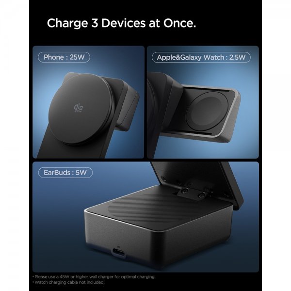 Spigen Essential 3-i-1 Vikbar Laddningsstation MagSafe Qi2 25W