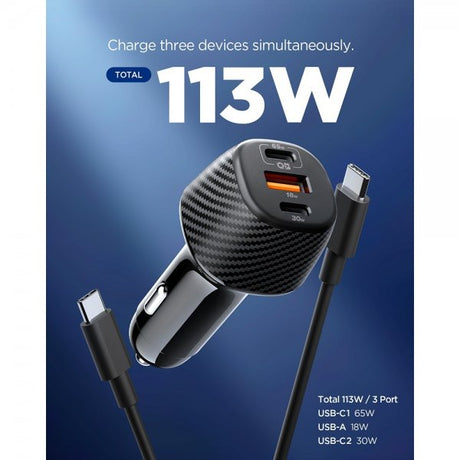 Spigen Essential Billaddare 113W 2xUSB-C 1xUSB-A Svart