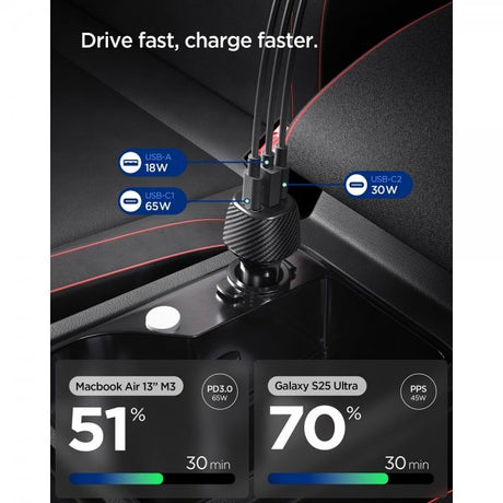 Spigen Essential Billaddare 113W 2xUSB-C 1xUSB-A Svart