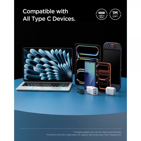 Spigen Essential Kabel USB-C till USB-C 60W 1m Svart