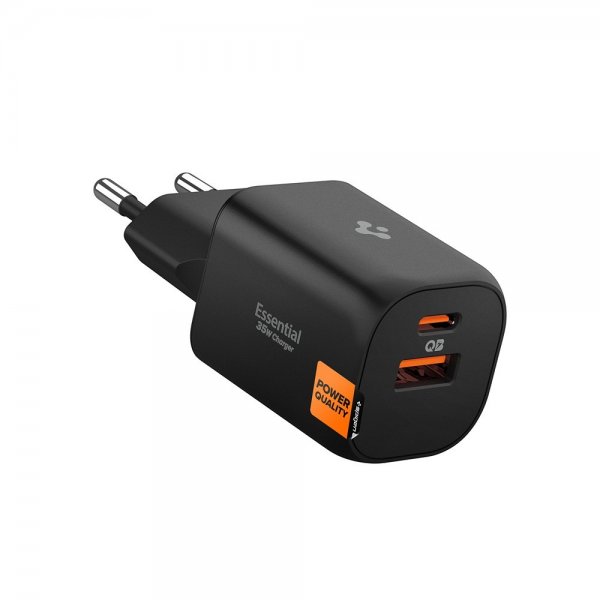 Spigen Essential Laddare 35W 1xUSB-C 1xUSB-A Svart