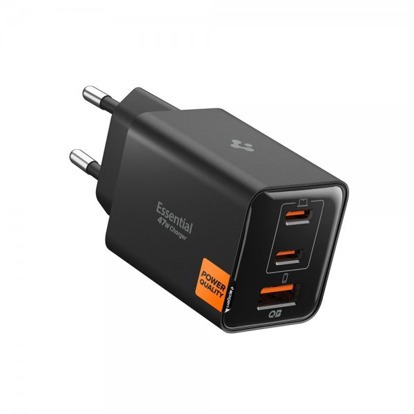 Spigen Essential Laddare 47W 2xUSB-C 1xUSB-A Svart