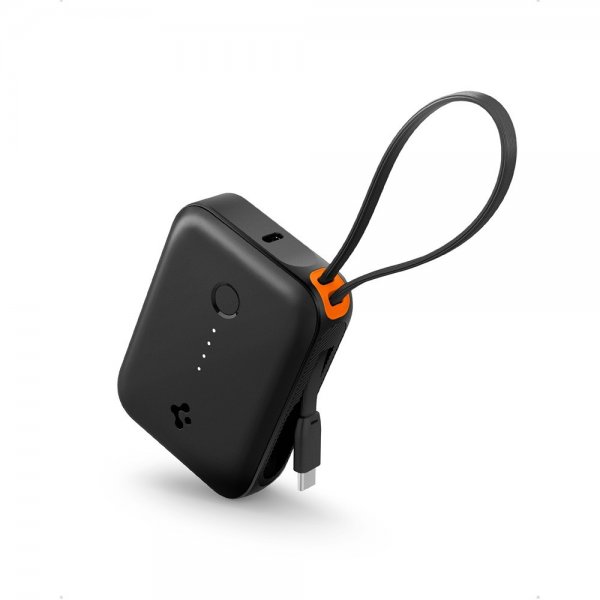 Spigen Essential Powerbank med inbyggd Kabel 10 000 mAh 30W Svart