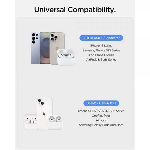 Spigen Essential Powerbank med inbyggd Kabel 10 000 mAh 30W Svart