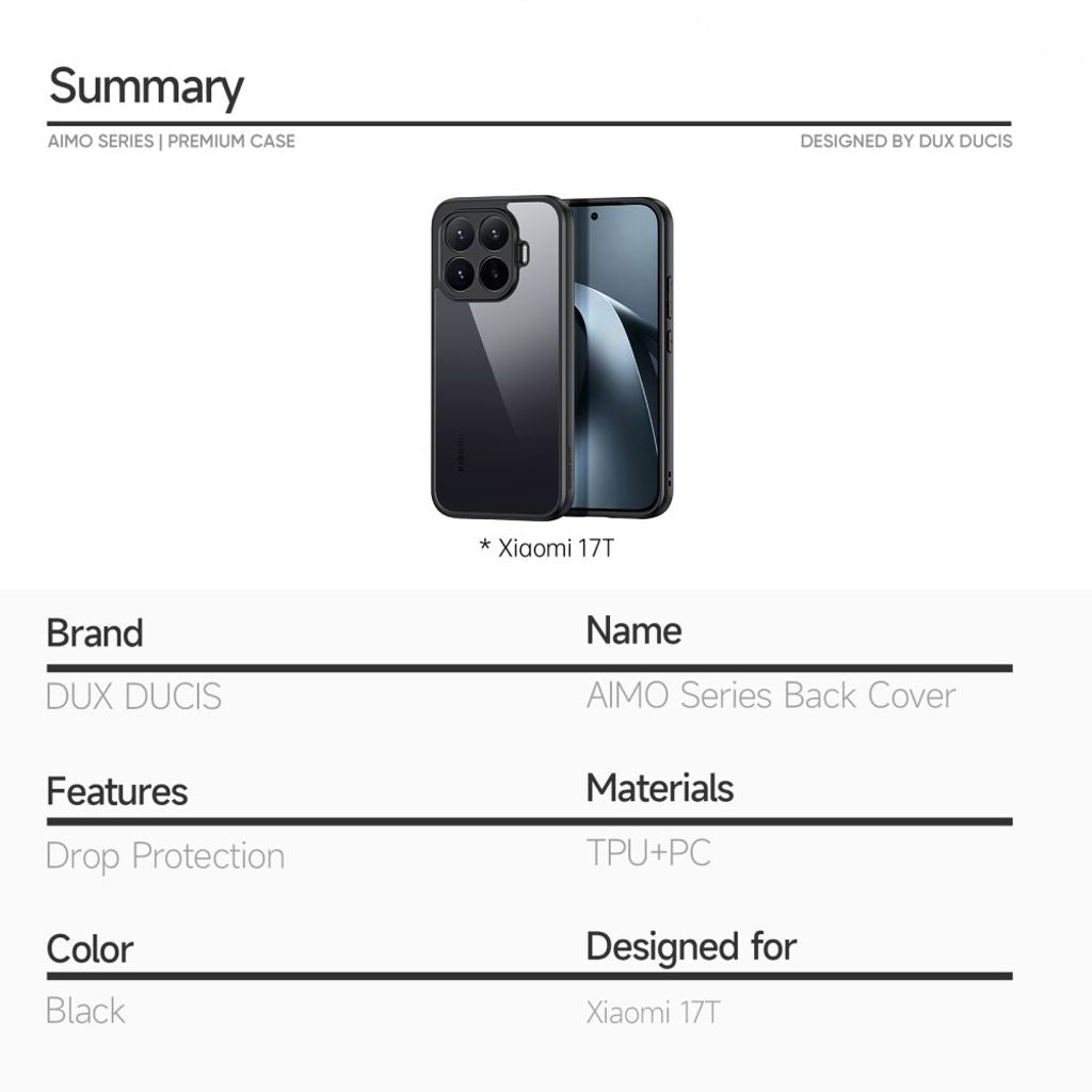 Dux Ducis Xiaomi 17T Skal Aimo Series Svart