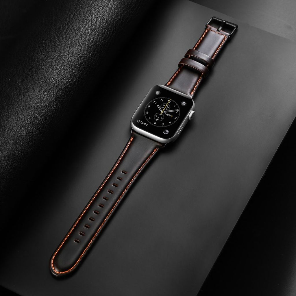 Dux Ducis Apple Watch 44/45/46mm/Ultra 49mm Armband Äkta Läder Mörkbrun