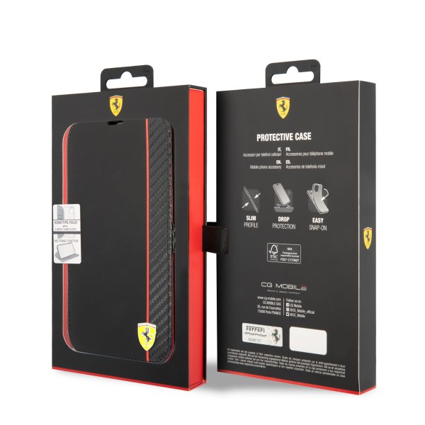 Ferrari iPhone 14 Pro Max Fodral Carbon Effect Metal Logo Svart