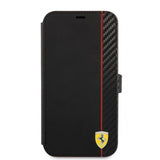 Ferrari iPhone 13 Mini Fodral Carbon Effect Metal Logo Vertical Stripe Svart