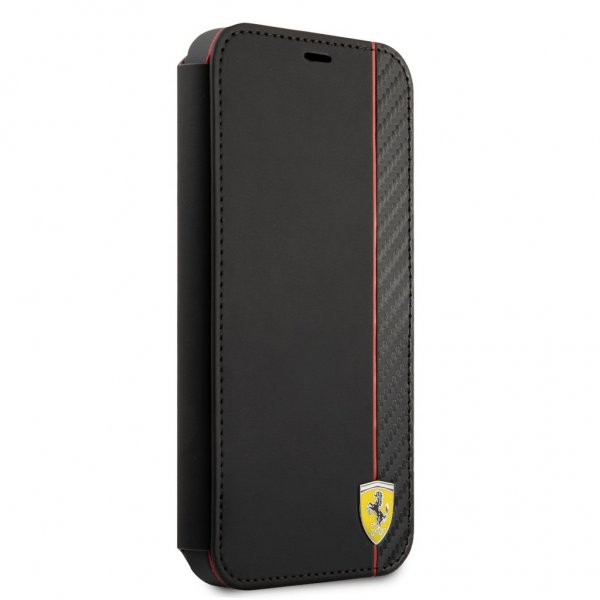 Ferrari iPhone 13 Mini Fodral Carbon Effect Metal Logo Vertical Stripe Svart
