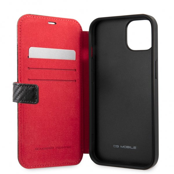 Ferrari iPhone 13 Mini Fodral Carbon Effect Metal Logo Vertical Stripe Svart
