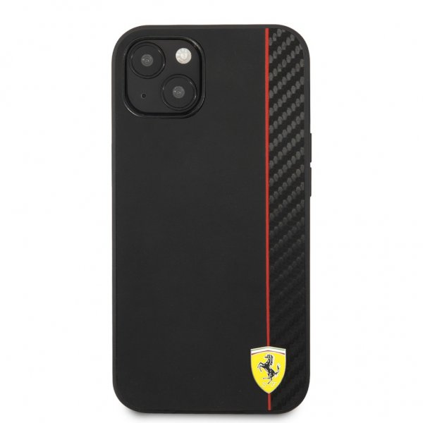 Ferrari iPhone 13 Skal Carbon Effect Metal Logo Vertical Stripe Svart