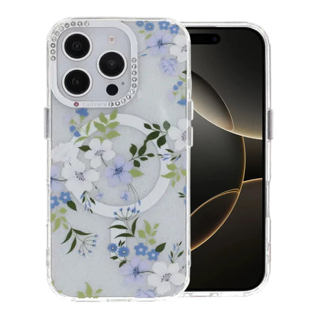 iPhone 16 Pro Max Skal Blommigt MagSafe Blå