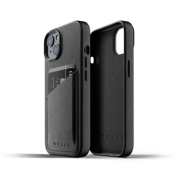 Mujjo iPhone 13 Skal Full Leather Wallet Case Svart