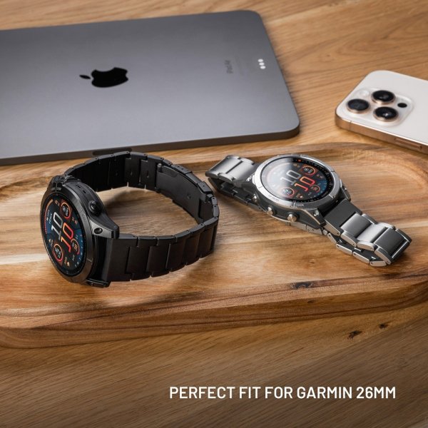 Fixed Garmin QuickFit 26mm Armband Titanium Strap Grå