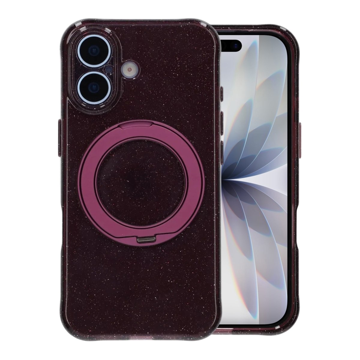 iPhone 17 Skal Glitter Stativ MagSafe Mörkröd