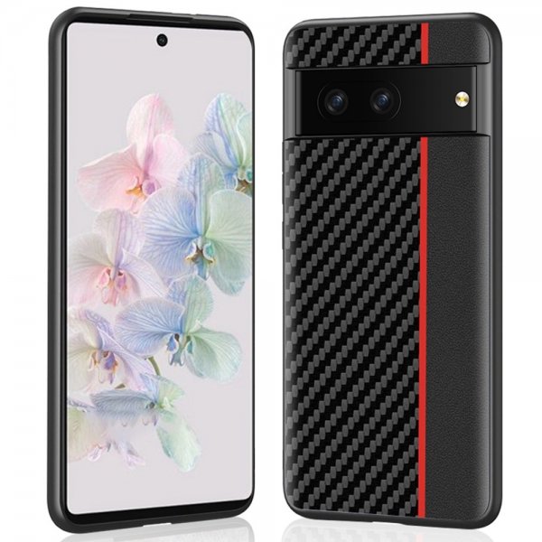 Google Pixel 7 Skal Kolfibertextur Stripe Svart Röd