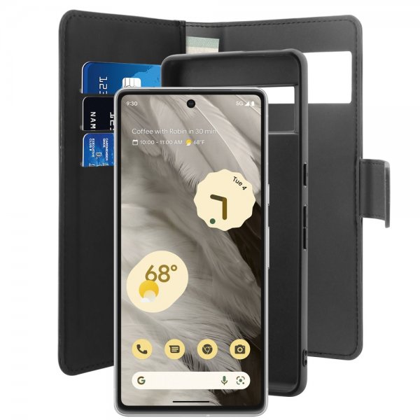 Puro Google Pixel 7a Fodral Wallet Detachable 2 in 1 Svart