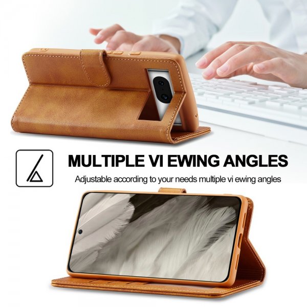 Lc.Imeeke Google Pixel 8 Fodral med Kortfack Stativfunktion Ljusbrun