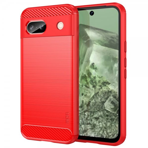 Mofi Google Pixel 8a Skal Borstad Kolfibertextur Röd