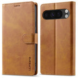 Lc.Imeeke Google Pixel 9/Pixel 9 Pro Fodral med Kortfack Stativfunktion Ljusbrun