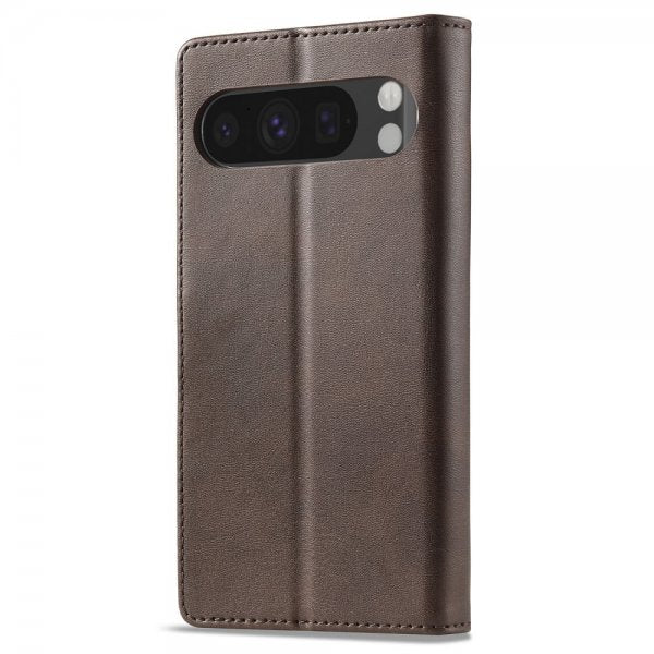 Lc.Imeeke Google Pixel 9/Pixel 9 Pro Fodral med Kortfack Stativfunktion Mörkbrun