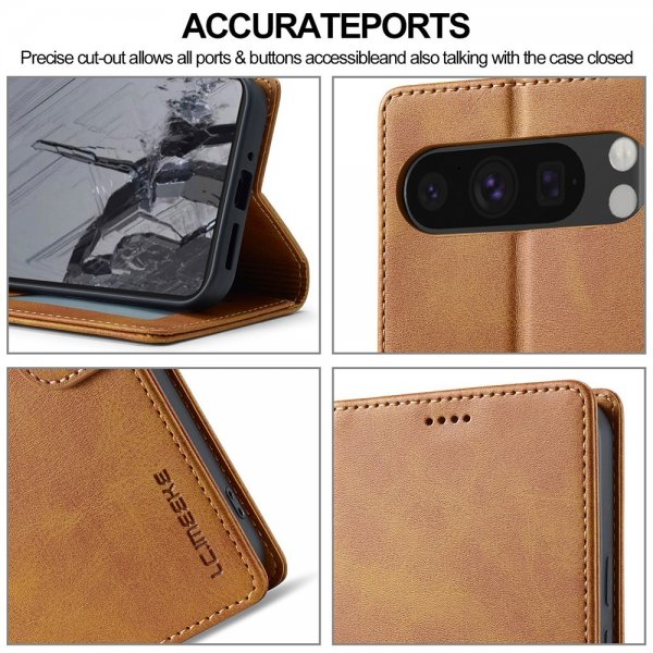 Lc.Imeeke Google Pixel 9/Pixel 9 Pro/Pixel 10/Pixel 10 Pro Fodral med Kortfack Ljusbrun