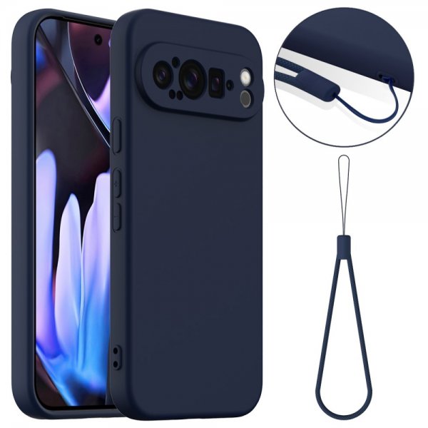 Google Pixel 9 Pro Skal med Strap Silikon MagSafe Mörkblå