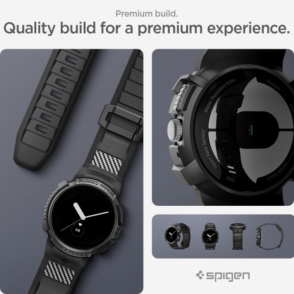 Spigen Google Pixel Watch 1/2/3 41mm Armband och Skal Rugged Armor Pro Svart