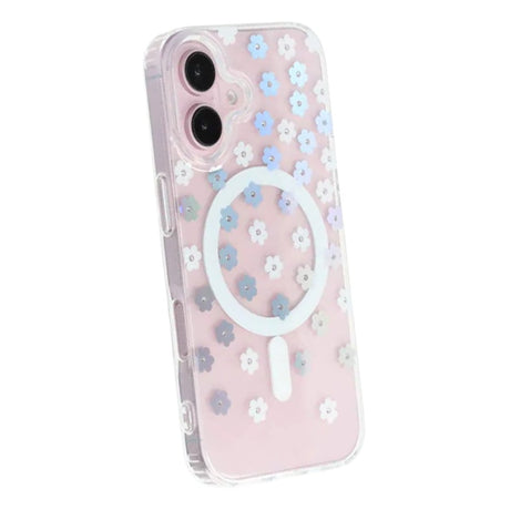 iPhone 16 Skal Blommigt Strass MagSafe Blå
