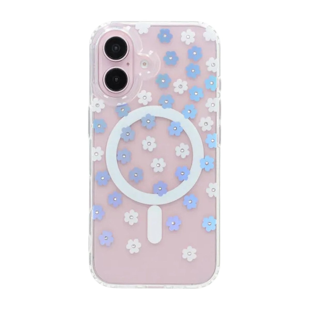 iPhone 16 Skal Blommigt Strass MagSafe Blå