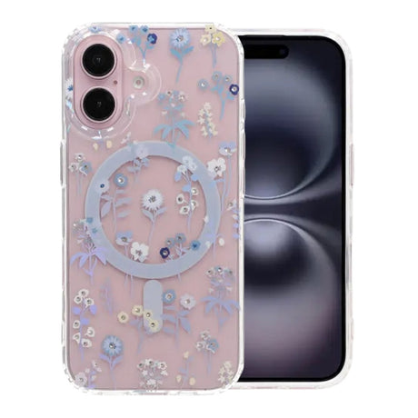 iPhone 16 Skal Blommigt Strass MagSafe Lila