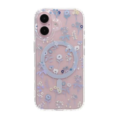 iPhone 16 Skal Blommigt Strass MagSafe Lila