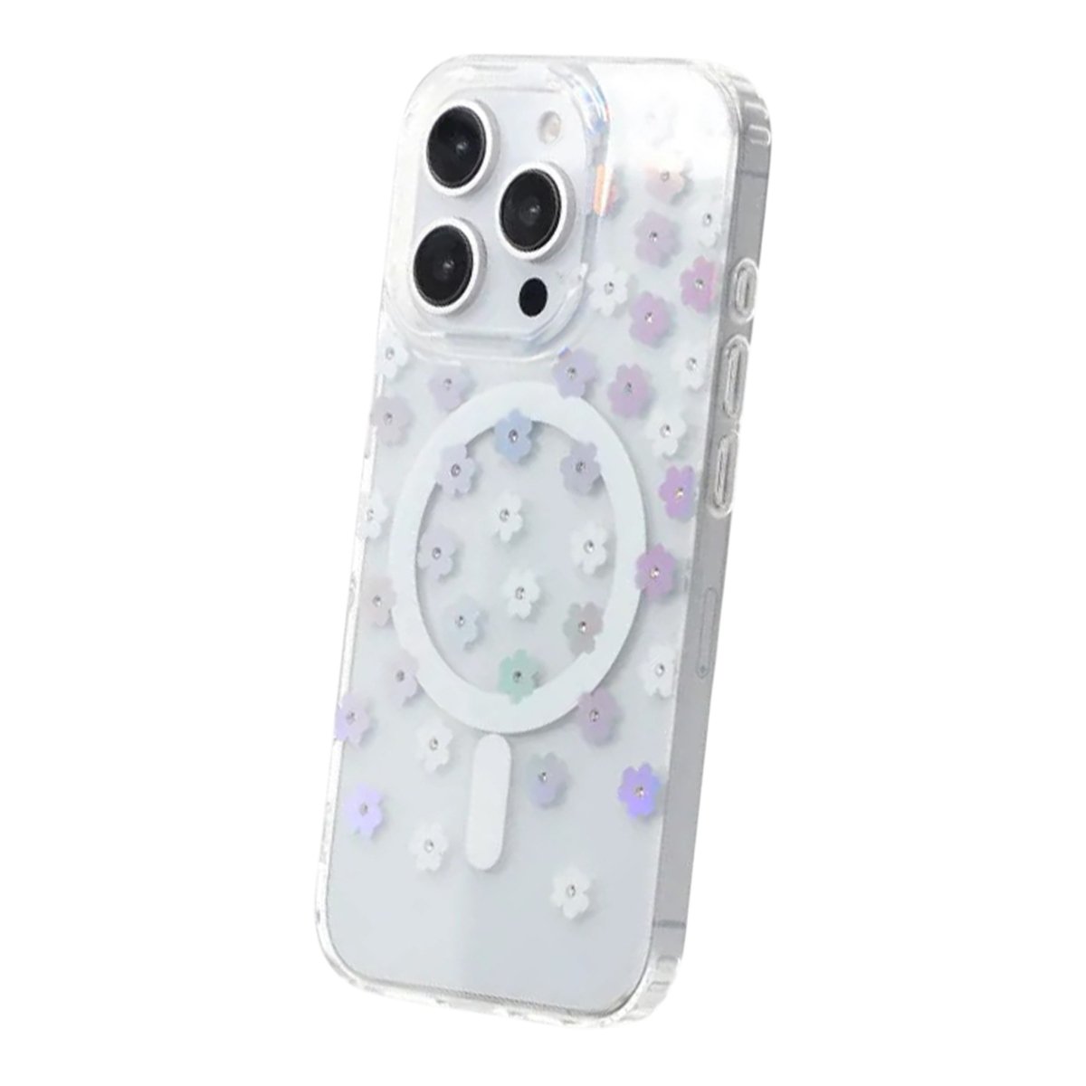 iPhone 16 Pro Skal Blommigt Strass MagSafe Blå