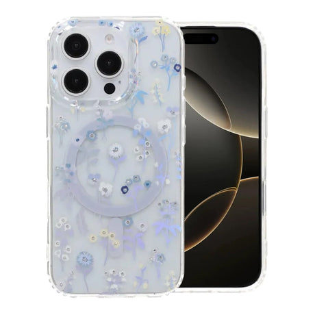 iPhone 16 Pro Max Skal Blommigt Strass MagSafe Lila