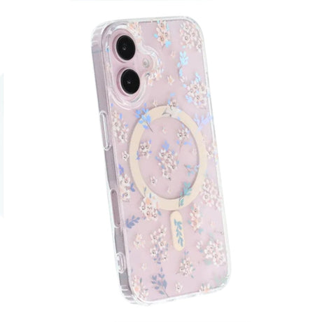 iPhone 16 Skal Blommigt Strass MagSafe Rosa