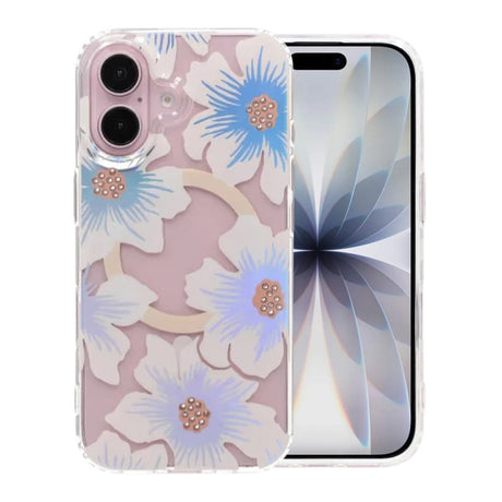 iPhone 17 Skal Blommigt Strass MagSafe Blå Lila