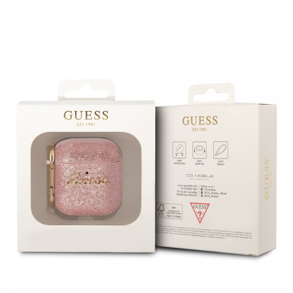 Guess AirPods 1/2 Skal Glitter Flakes Rosa