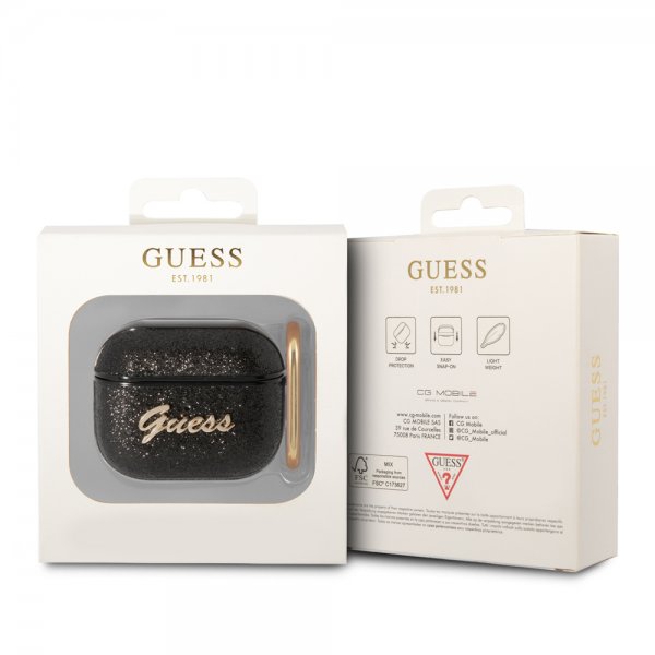Guess AirPods 3 Skal Glitter Flakes Svart