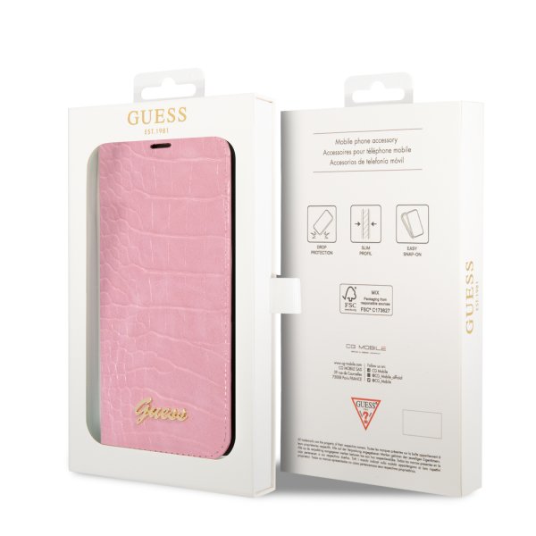 Guess iPhone 14 Pro Fodral Croco Rosa