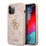 Guess iPhone 12/iPhone 12 Pro Skal Metal Logo Rosa