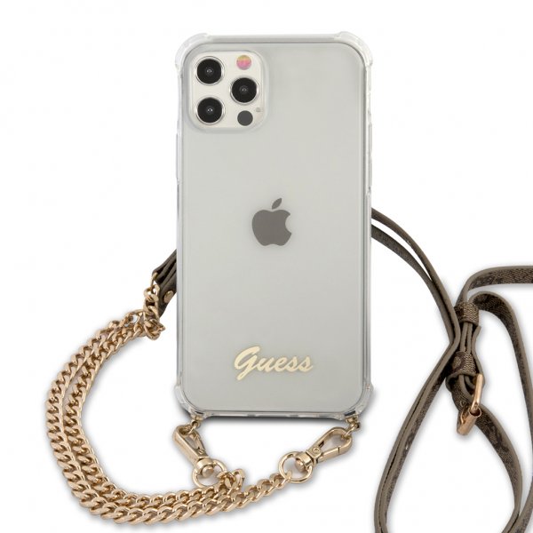 Guess iPhone 12 Pro Max Skal Chain & Script Guld Klar
