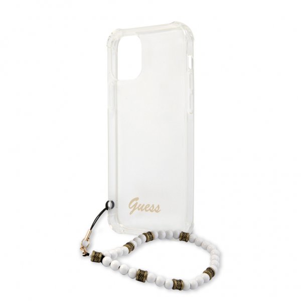 Guess iPhone 12 Pro Max Skal Script & Pearls Vit Klar