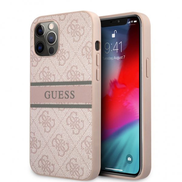 Guess iPhone 12/iPhone 12 Pro Skal Printed Stripe Rosa