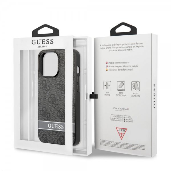Guess iPhone 13 Pro Skal Printed Stripe Bottom Grå