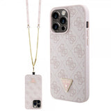 Guess iPhone 15 Pro Max Skal Metal Logo Strass Crossbody Strap Rosa