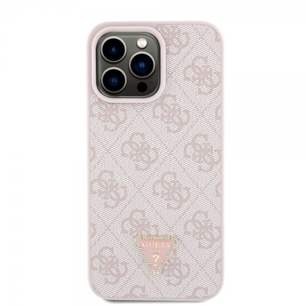 Guess iPhone 15 Pro Max Skal Metal Logo Strass Crossbody Strap Rosa