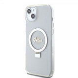Guess iPhone 15 Plus Skal Ring Stand Glitter MagSafe Transparent