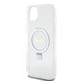 Guess iPhone 15 Plus Skal Ring Stand Glitter MagSafe Transparent