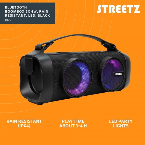 Streetz Högtalare B100 Bluetooth Boombox Speaker Svart